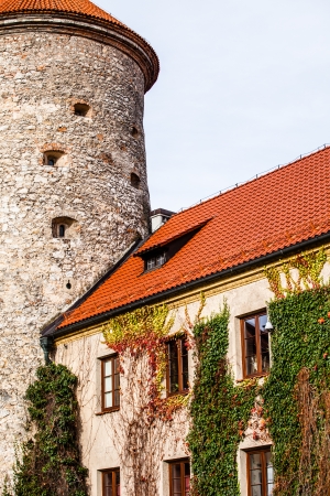 View of Pieskowa Skala Castle and garden, medieval building near Krakow, Poland のeditorial素材