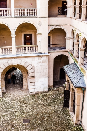 Courtyard castle arcades Pieskowa Skala , medieval building near Krakow, Poland のeditorial素材