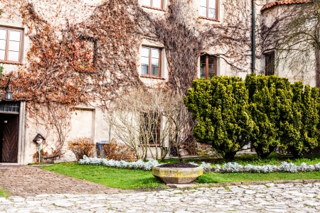 Green wall of Beauty old Palace in Pieskowa Skala - Poland, near Cracow. のeditorial素材