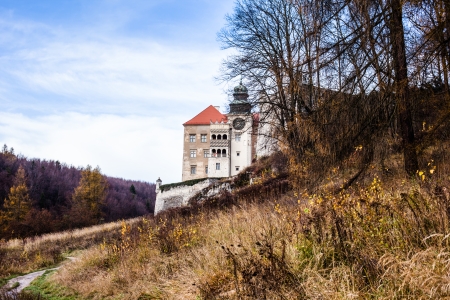 View of Pieskowa Skala Castle and garden, medieval building near Krakow, Poland のeditorial素材