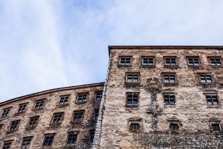 View of Pieskowa Skala Castle and garden, medieval building near Krakow, Poland のeditorial素材