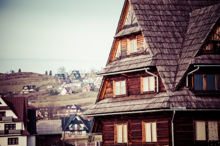 Traditional polish wooden hut from Zakopane, Poland.のeditorial素材