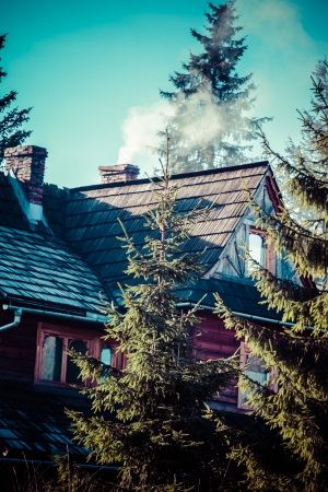 Traditional polish wooden hut from Zakopane, Poland.のeditorial素材
