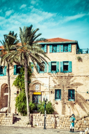 House with palms in Jaffa, a southern oldest part of Tel Aviv - Jaffaのeditorial素材