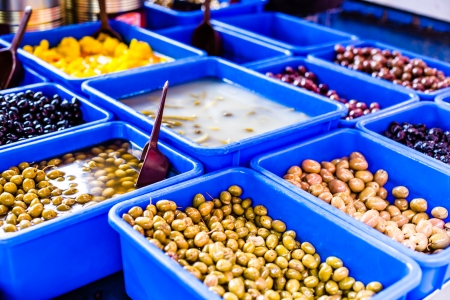 Assortment of olives on market,Tel Aviv,Israel の写真素材