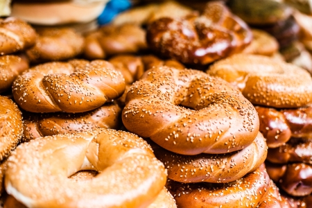 Bread with Caraway Seeds on bazaar in Tel Aviv, Israel の写真素材