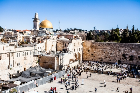 Western Wall and Dome of the Rock in the old city of Jerusalem, Israel. 