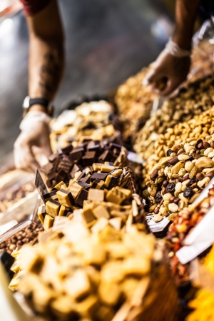Dried fruits at the market (La Boqueria, Barcelona famous place)のeditorial素材