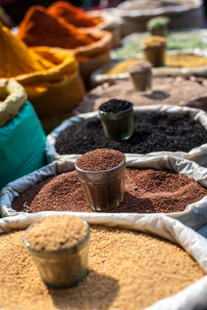 Indian colored spices at local market.の写真素材