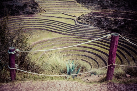 Peru, Moray, ancient Inca circular terraces. Probable there is the Incas laboratory of agriculture の写真素材