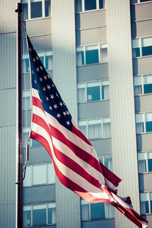 American flags outside a building の写真素材