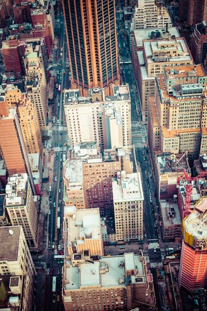 Aerial view of Manhattan skyline at sunset, New York City のeditorial素材