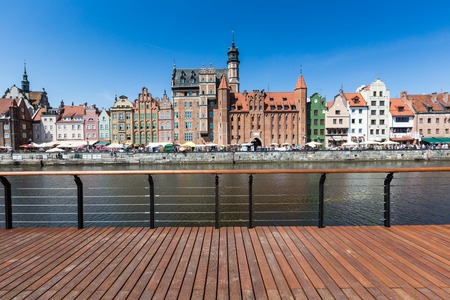 City of Gdansk (Danzig), Poland. Panoramic view of Old Town houses with reflections on Motlawa river watersのeditorial素材