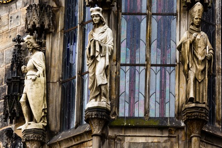 Closeup of Prague Town Hall window with sculptures, Czech Republic の写真素材