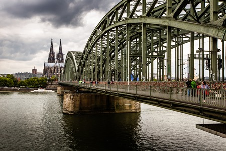 Cologne Cathedral and Hohenzollern Bridge, Cologne, Germanyの写真素材