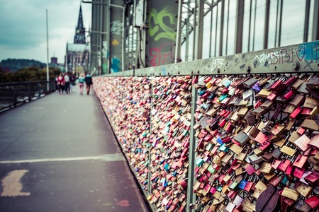 COLOGNE, GERMANY - AUGUST 26, 2014, Thousands of love locks which sweethearts lock to the...