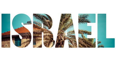 Word ISRAEL over national symbols.の写真素材