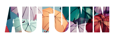Word AUTUMN Background colorful umbrellaの写真素材