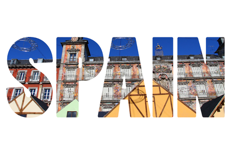 Detail of a decorated facade and balconies at the Palza Mayor, Madrid, Spain.の写真素材