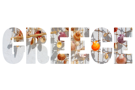 Shells on a net decoration. Greece.の写真素材