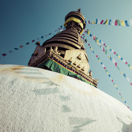 Stupa in Swayambhunath Monkey temple in Kathmandu, Nepal.