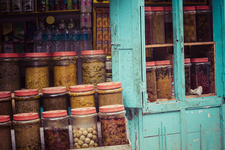 Traditional spices in local shop, Kathmandu, Nepal.のeditorial素材
