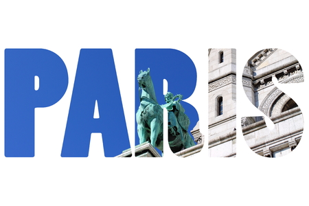 Word PARIS over Sacre Coeur Basilicaの写真素材