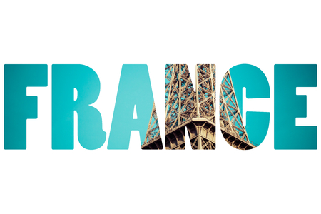 Word FRANCE over Eiffel tower is one of the most recognizable landmarks in the world.の写真素材