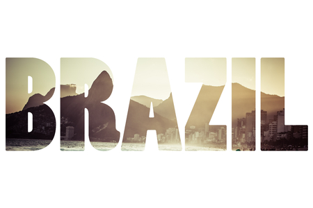 Word BRASIL View of Ipanema Beach in the eveningの写真素材