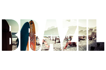 Word BRASIL View of Ipanema Beach in the eveningのeditorial素材