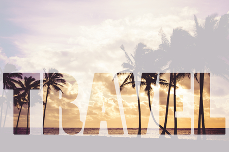 Word TRAVEL over beach in Hawaiiの写真素材