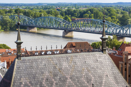 Poland - Torun, city divided by Vistula river between Pomerania and Kuyavia regions. Old town skyline - aerial view from town hall tower. の写真素材