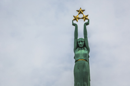 Freedom monument in Riga, Latvia, national symbol of independenceの写真素材