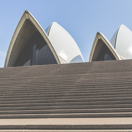 SYDNEY - OCTOBER 25: Sydney Opera House view on October 25, 2015 in Sydney, Australia. The Sydney Opera House is a famous arts center. It was designed by Danish architect Jorn Utzon, finally opening in 1973.のeditorial素材