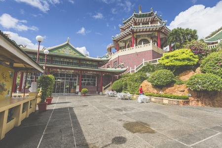 Pagoda and dragon sculpture of the Taoist Temple in Cebu, Philippines.の写真素材