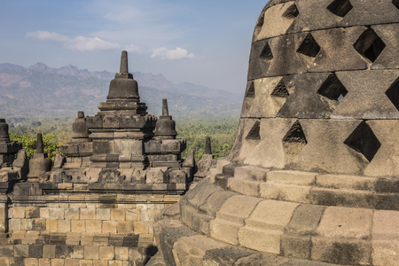 the biggest bhuddist temple Borobudur in Yogjakarta in Java, Indonesiaの写真素材