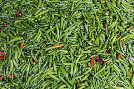 Green chili peppers, closeup viewの写真素材