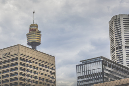 SYDNEY - OCTOBER 27: Sydney Tower on October 27, 2015 in Sydney, Australia. Designed by Australian architect Donald Crone, plans for Sydney Tower were unveiled in March 1968, and construction began in 1975.のeditorial素材