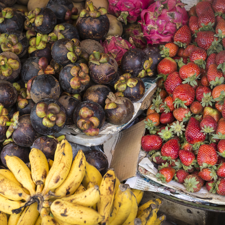 Open air fruit market in the village in Bali, Indonesia.の写真素材