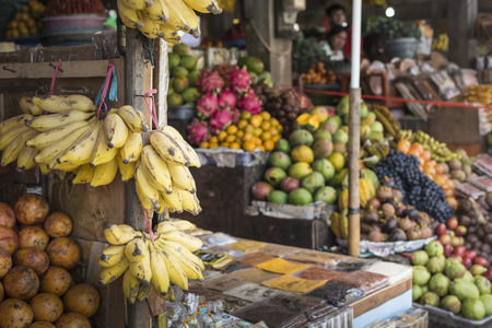 Open air fruit market in the village in Bali, Indonesia.の写真素材