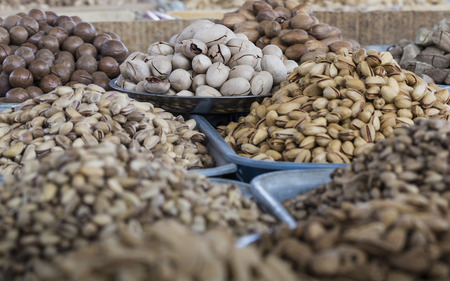 Spices and vegetables in bags at local bazaar in Osh. Kyrgyzstan.の写真素材