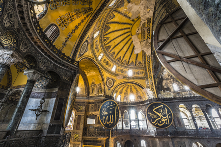 ISTANBUL, TURKEY - DECEMBER 13, 2015: The Hagia Sophia (also called Hagia Sofia or Ayasofya) interior architecture, famous Byzantine landmark and world wonder in Istanbul, Turkeyのeditorial素材