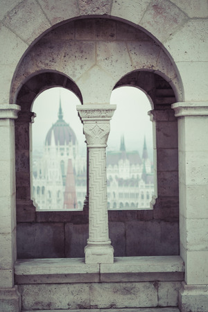 National Hungarian Parliament and Danube in Budapestの写真素材