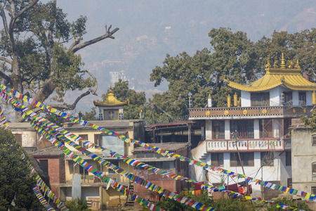 View above Kathmandu, Nepal, viewed from the Swayambhunath temple.