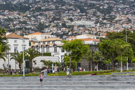 FUNCHAL, PORTUGAL - JUNE 25: Funchal city at summer time on  June 25, 2015 in Madeira Island, Portugal.のeditorial素材