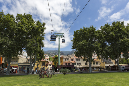 FUNCHAL, PORTUGAL - JUNE 25: Cable car to Monte on June 25, 2015 in Funchal, Madeira island, Portugal.のeditorial素材
