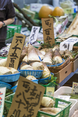 Traditional food market in Kyoto. Japan.の写真素材