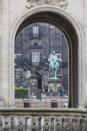 Front view of the main building and the Platz in front of Christiansborg Slot Palace in Copenhagen, Denmarkのeditorial素材