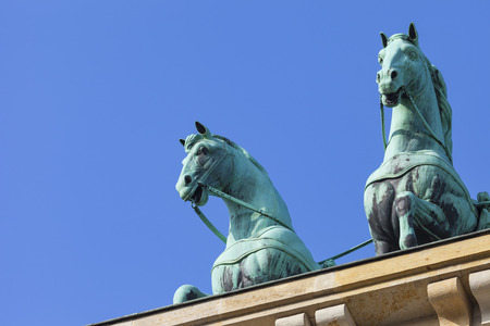 BERLIN, GERMANY - APRIL 11, 2014: The Quadriga on top of the Brandenburg gate, Berlinのeditorial素材