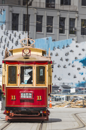 CHRISTCHURCH - November 08 2014: ChristChurch tram before tramway system was damaged by the Christchurh earthquake in 2012, New Zealand.のeditorial素材